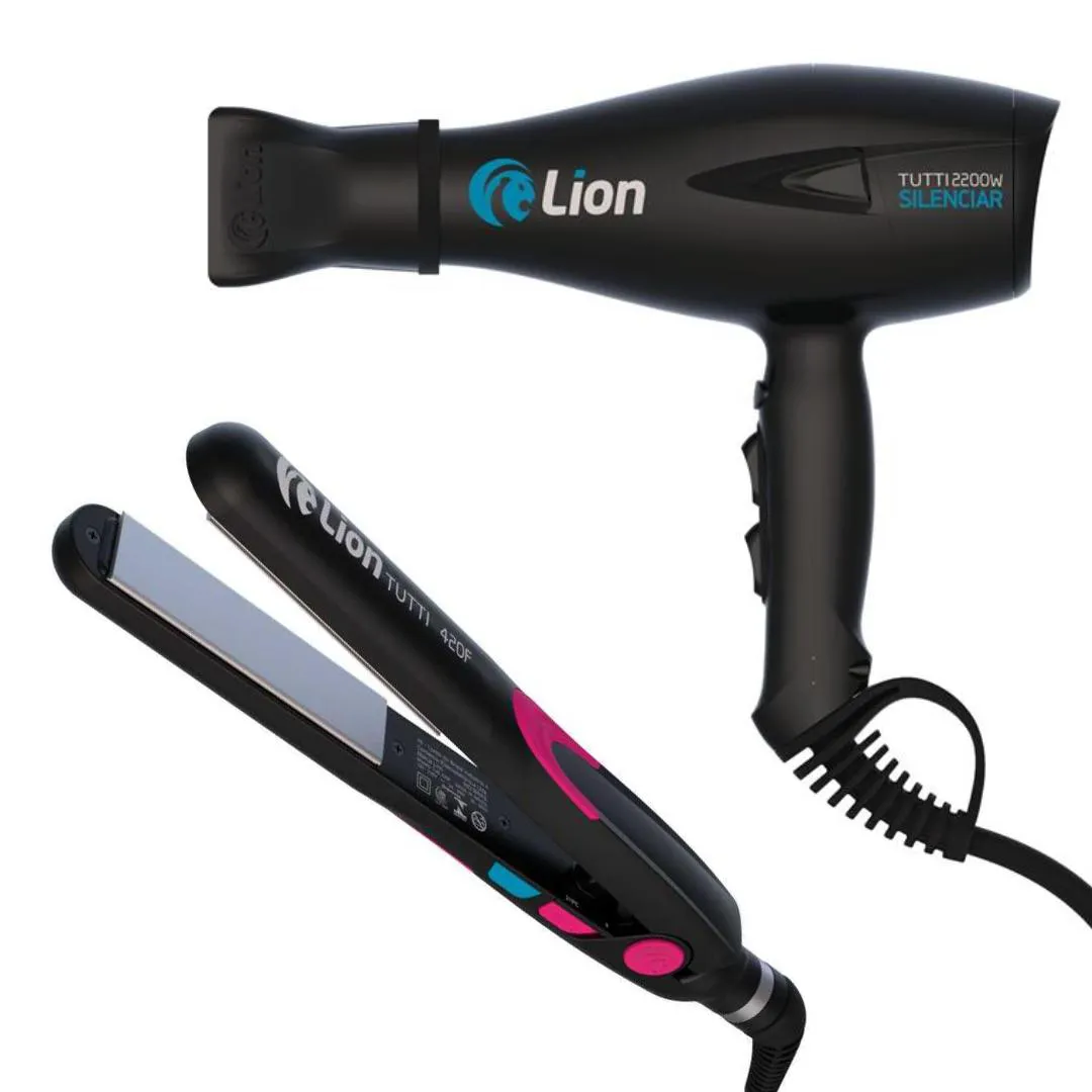 KIT LION TUTTI SECADOR SILENCIAR + PRANCHA ROSA 420F 127V