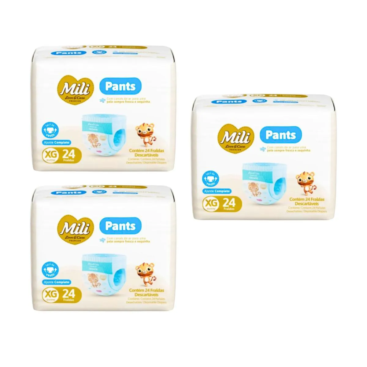 KIT C3 FRALDA PANTS LOVE&AMP;CARE PREMIUM XG C24 - MILI
