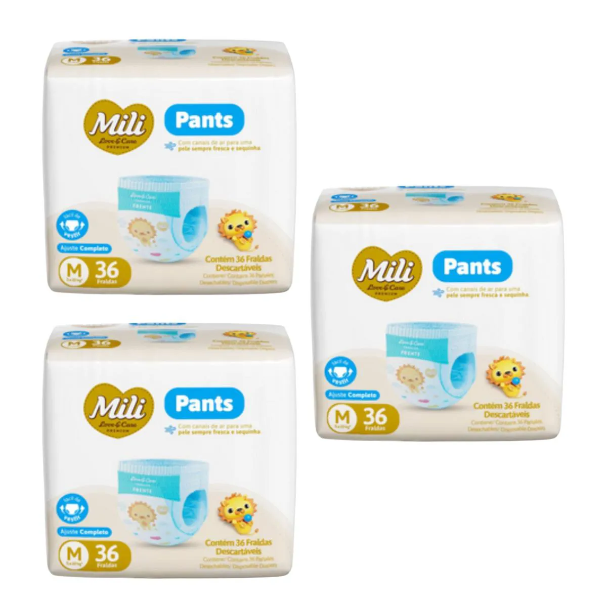 KIT C3 FRALDA PANTS PREMIUM M C36 - MILI LOVE&AMP;CARE