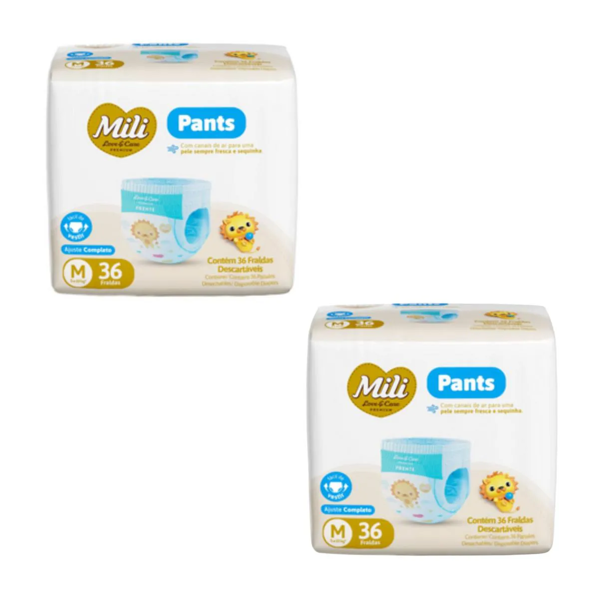 KIT C2  FRALDA PANTS PREMIUM M C36 - MILI LOVE&AMP;CARE