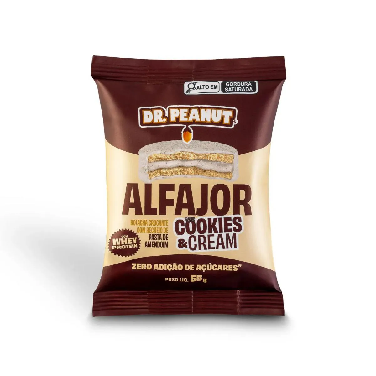 ALFAJOR SABOR COOKIES AND CREAM COM WHEY PROTEIN ZERO AçúCAR DR PEANUT 55 G