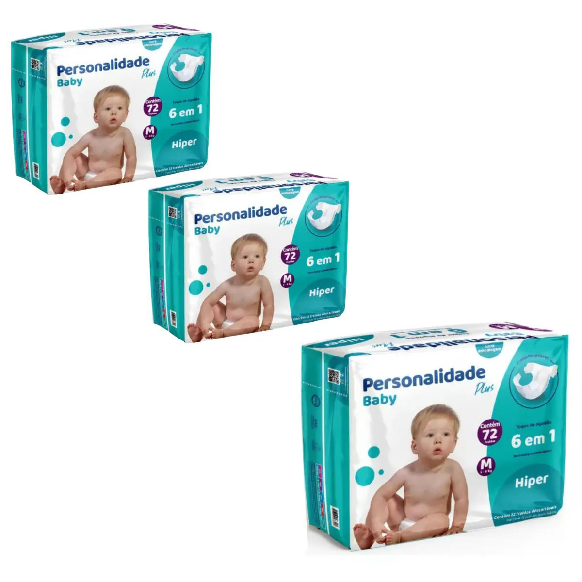 KIT C3 FRALDA INFANTIL BABY PLUS M C72 - PERSONALIDADE