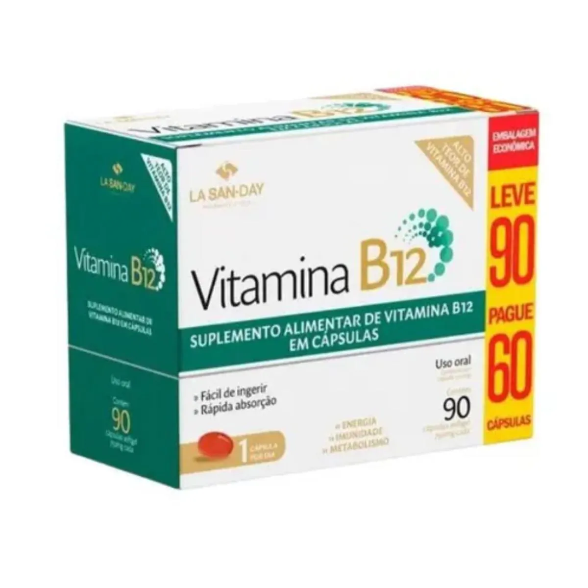 SUPLEMENTO VITAMINA B12 COM 90 CáPSULAS ENERGIA - LA SAN DAY