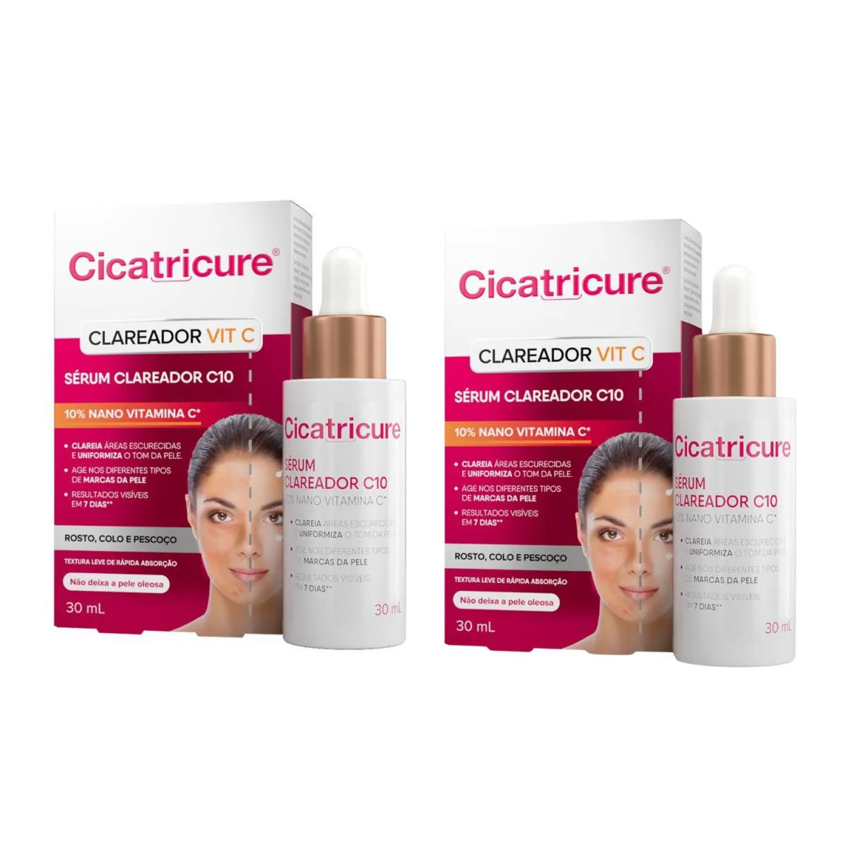 KIT C2 SéRUM CLAREADOR C10 VIT C ROSTO, COLO E PESCOçO 30ML - CICATRICURE