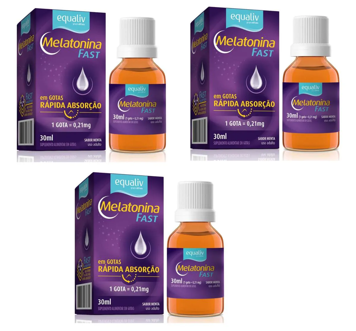 KIT 3 SUPLEMENTO EQUALIV MELATONINA FAST RáPIDA AçãO 30ML