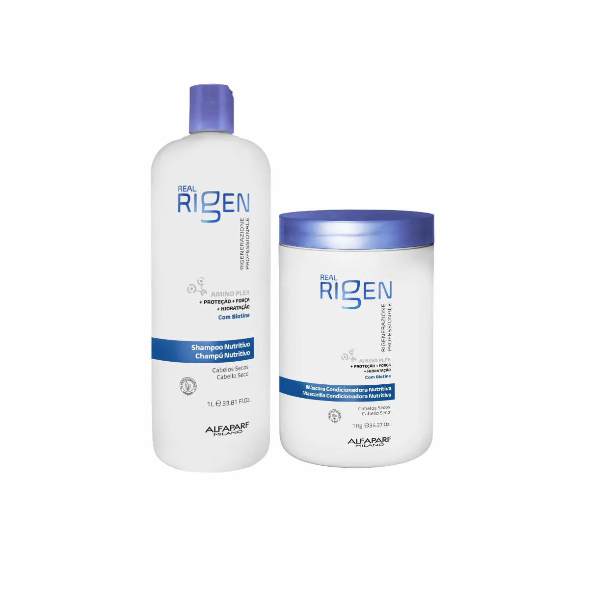 KIT SHAMPOO E MáSCARA NUTRITIVE ALFAPARF REAL RIGEN 1 LITRO