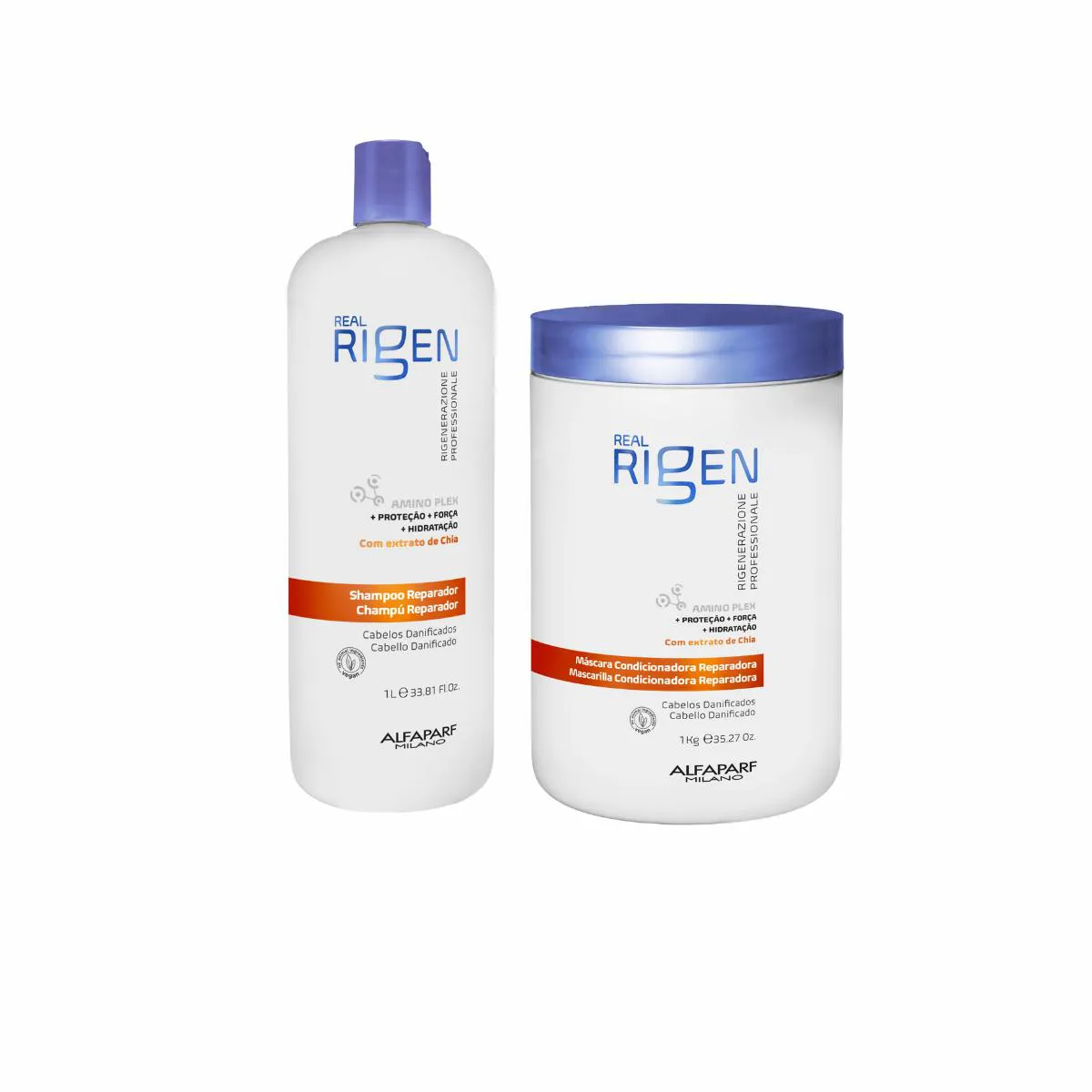KIT SHAMPOO E MáSCARA REPARADORA ALFAPARF  REAL RIGEN 1 LITRO