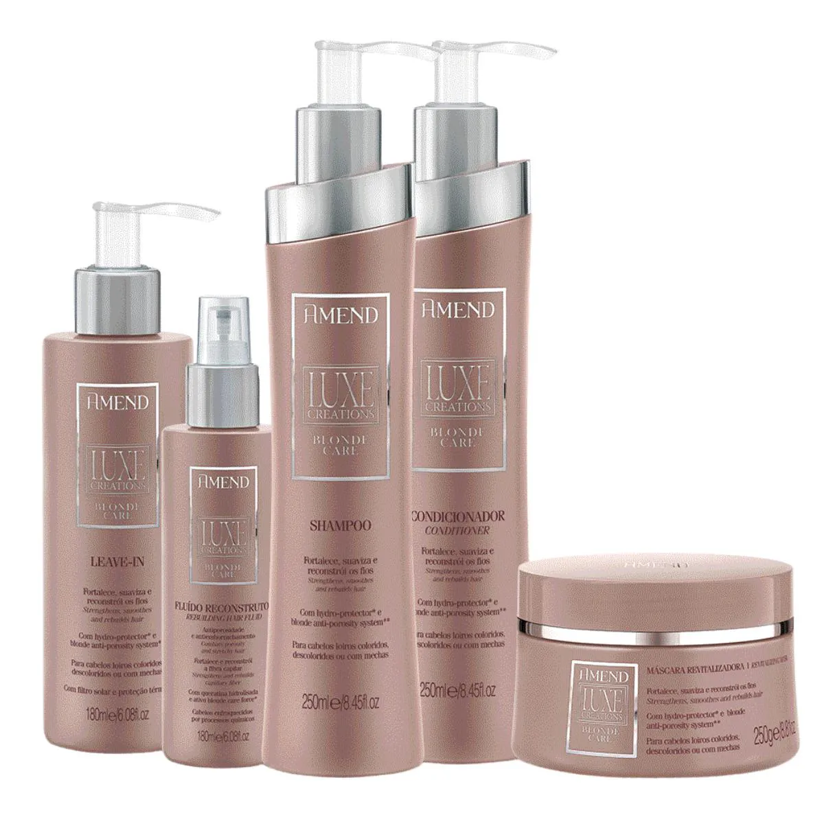 KIT SHAMPOO, CONDICIONADOR, MáSCARA, LEAVE-IN E FLUíDO AMEND LUXE CREATIONS BLONDE CARE