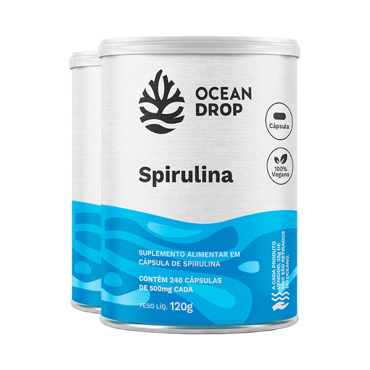 KIT 2 SPIRULINA OCEAN DROP VEGANA 240 CáPSULAS