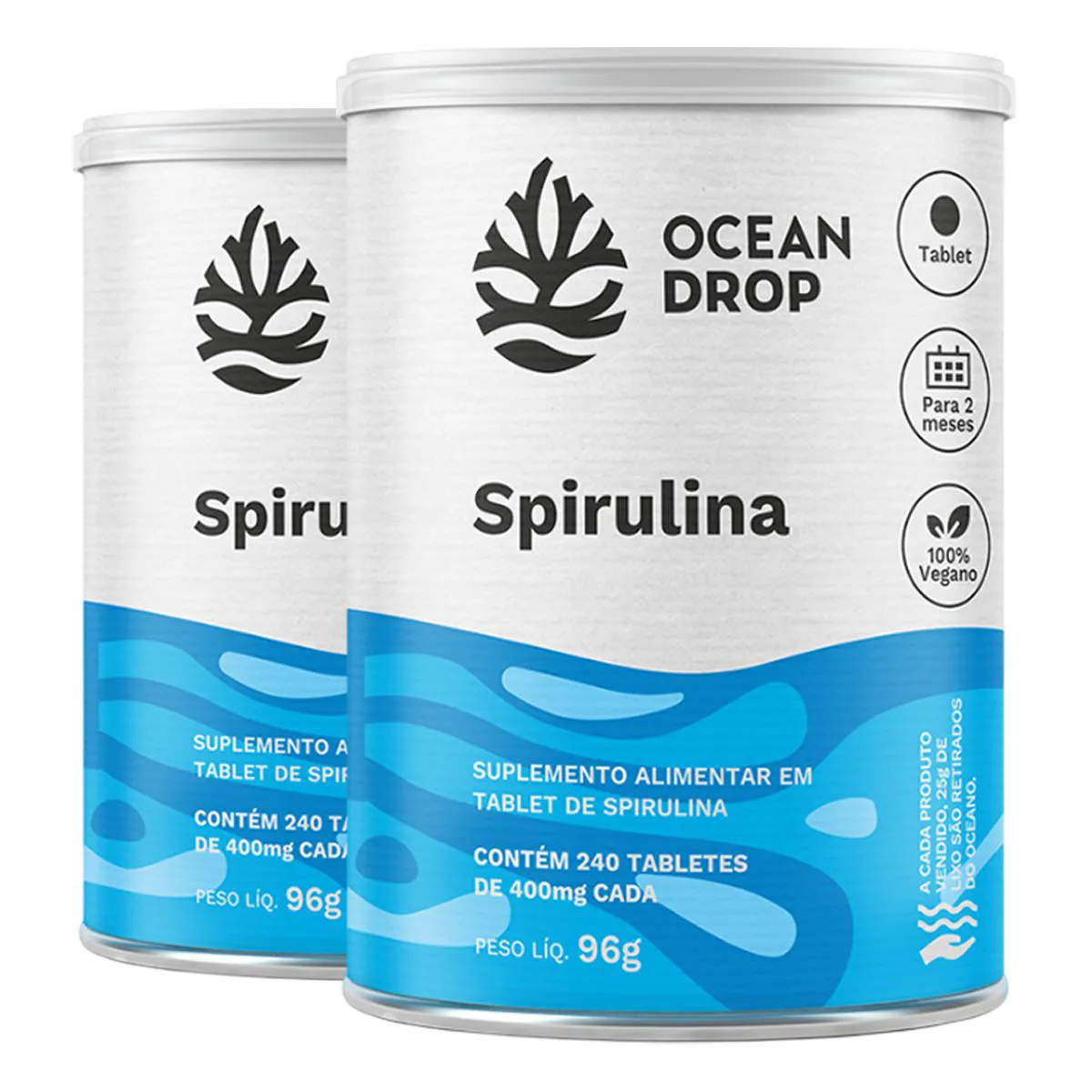 KIT 2 SPIRULINA OCEAN DROP VEGANA 240 TABLETES