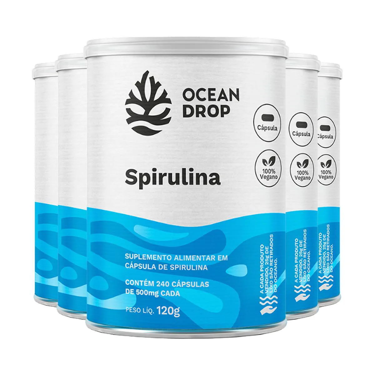 KIT 5 SPIRULINA OCEAN DROP VEGANA 240 CáPSULAS