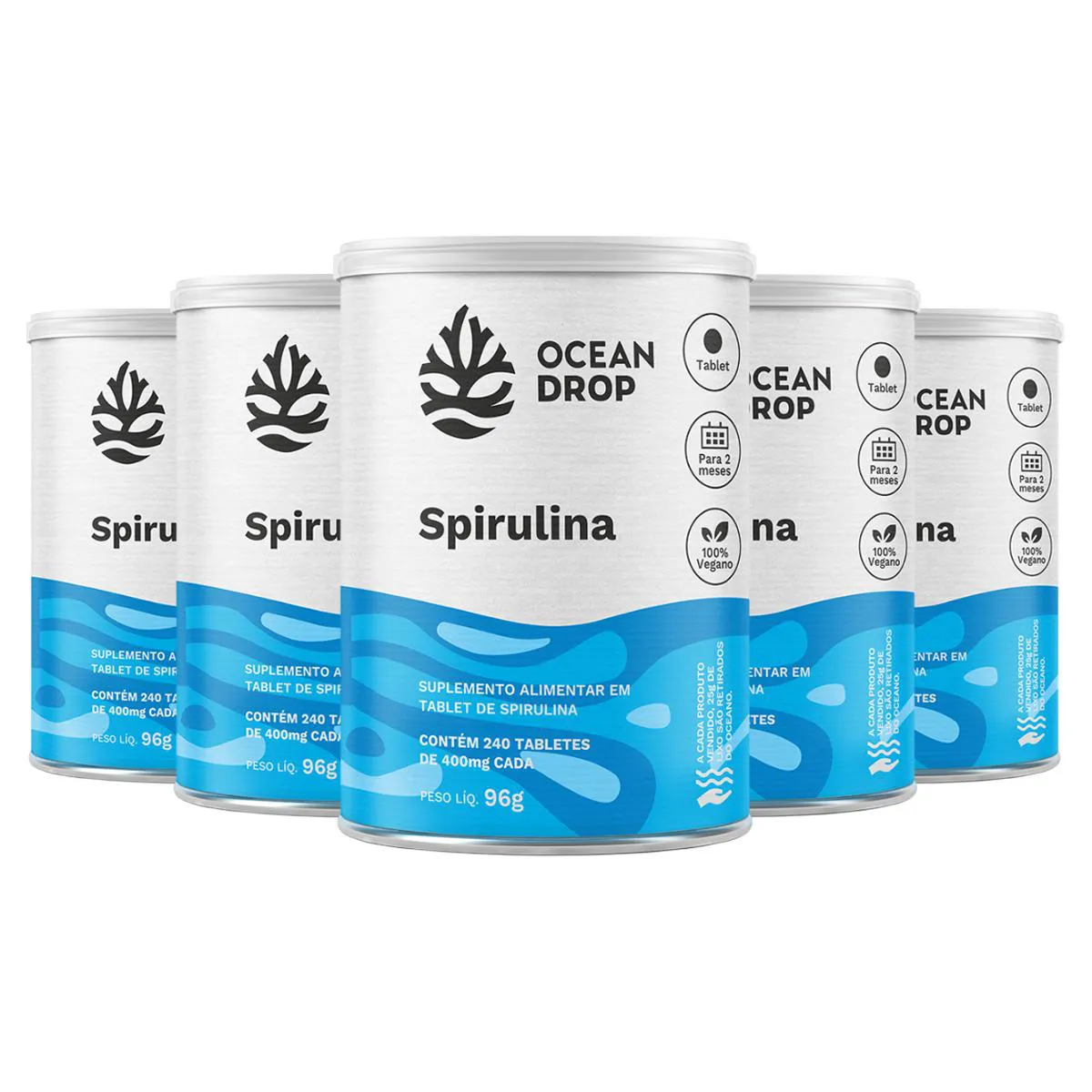KIT 5 SPIRULINA OCEAN DROP VEGANA 240 TABLETES