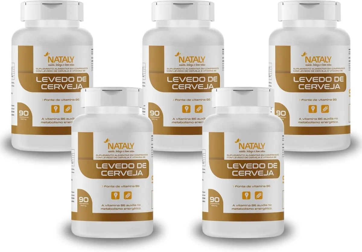 5X LEVEDO DE CERVEJA RICO EM VITAMINA B6 90 COMPRIMIDOS DE 1000MG NATALY
