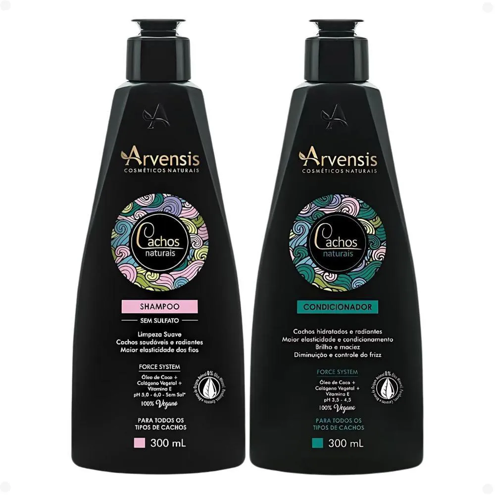 KIT ARVENSIS CACHOS NATURAIS: SHAMPOO 300ML E CONDICIONADOR 300ML