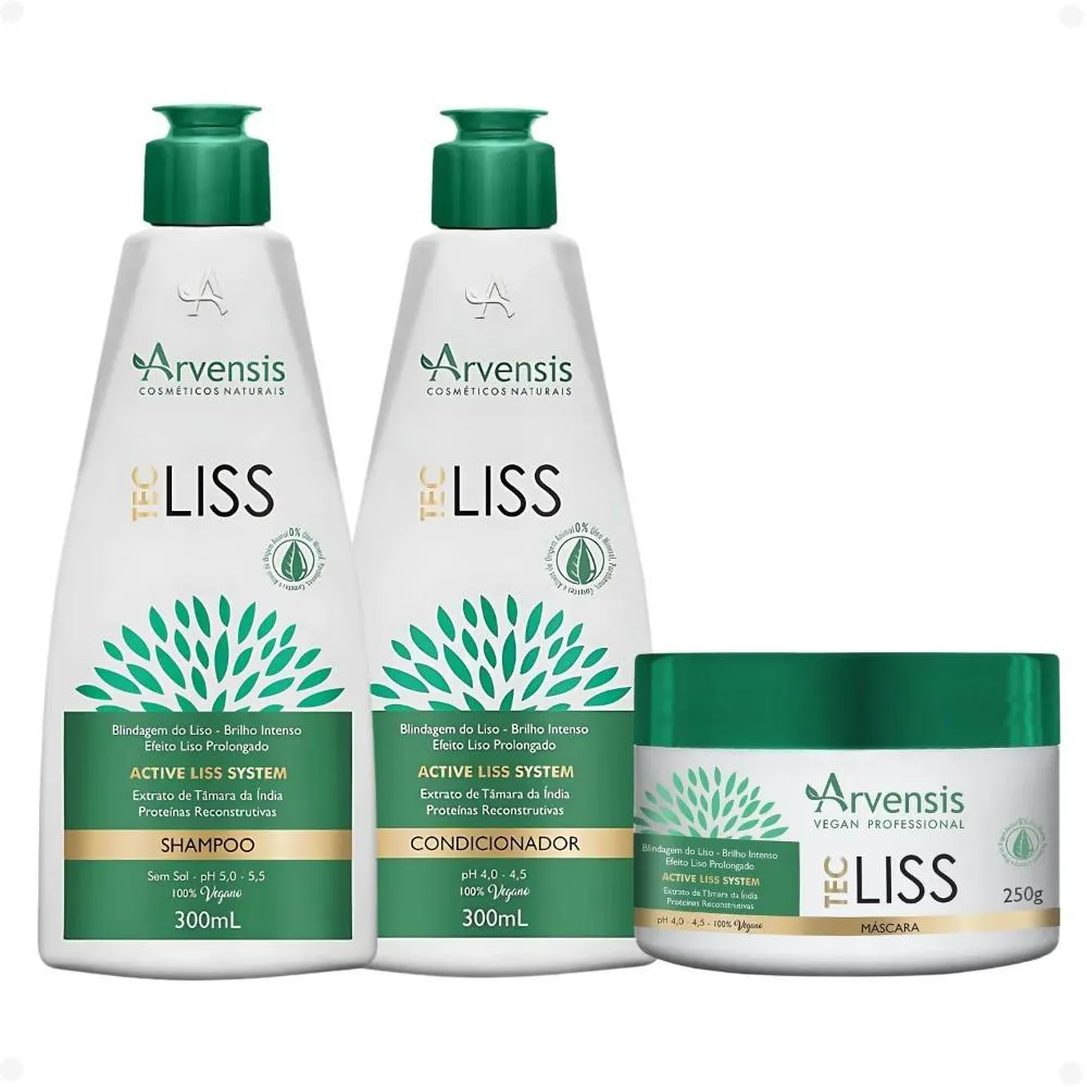KIT ARVENSIS TEC LISS: SHAMPOO 300ML, CONDICIONADOR 300ML E MáSCARA 250G