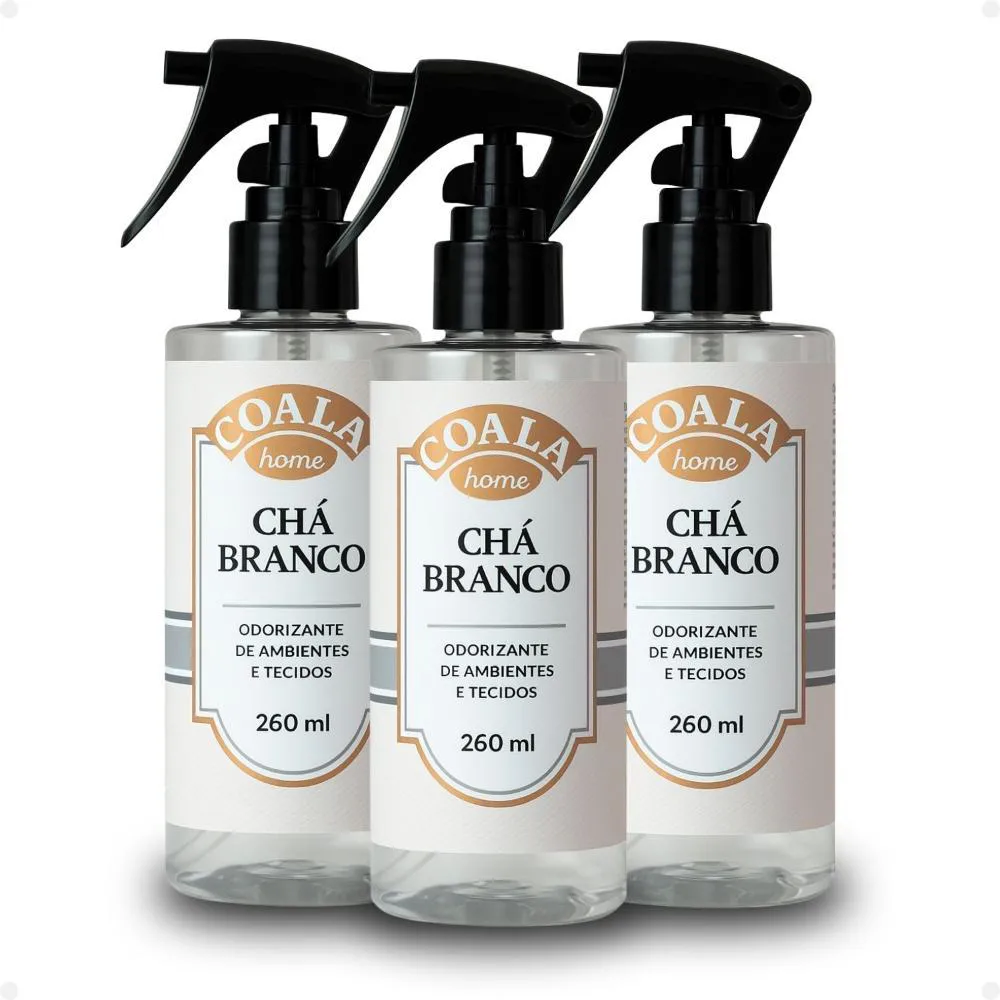 KIT COALA HOME: 3 ODORIZANTES DE AMBIENTES E TECIDOS CHá BRANCO 260ML