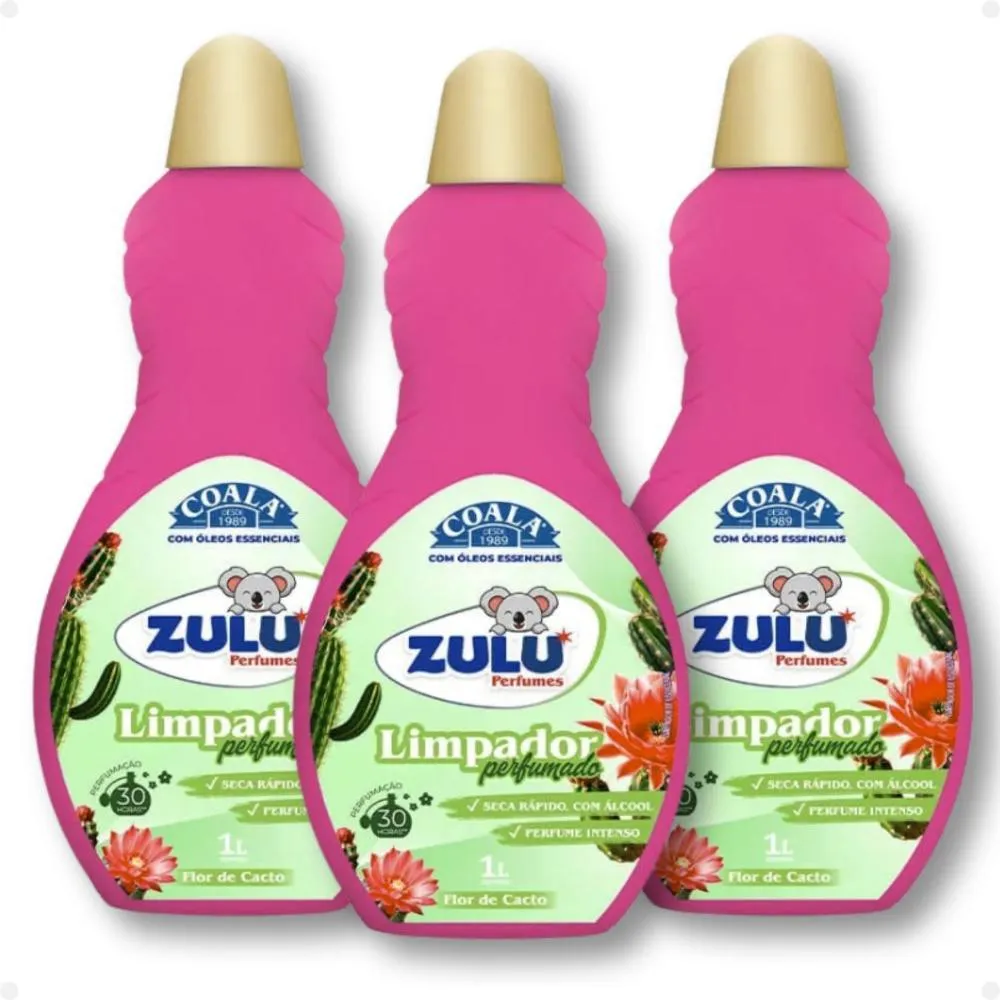 KIT COALA ZULU PERFUMES: 3 LIMPADORES PERFUMADOS FLOR DE CACTO 500ML