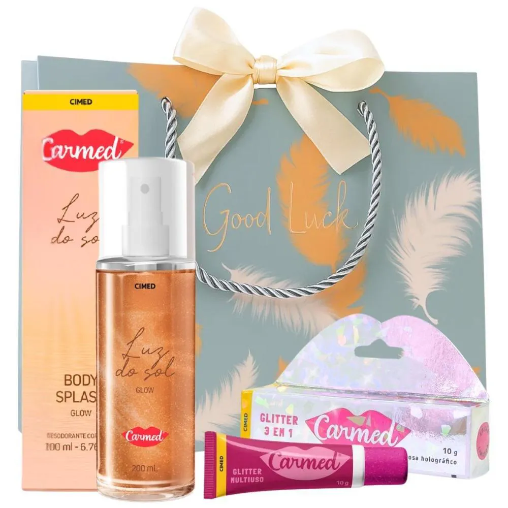 KIT PRESENTE CARMED: 01 BODY SPLASH LUZ DO SOL 200ML E 01 HIDRATANTE LABIAL GLITTER 3 EM 1