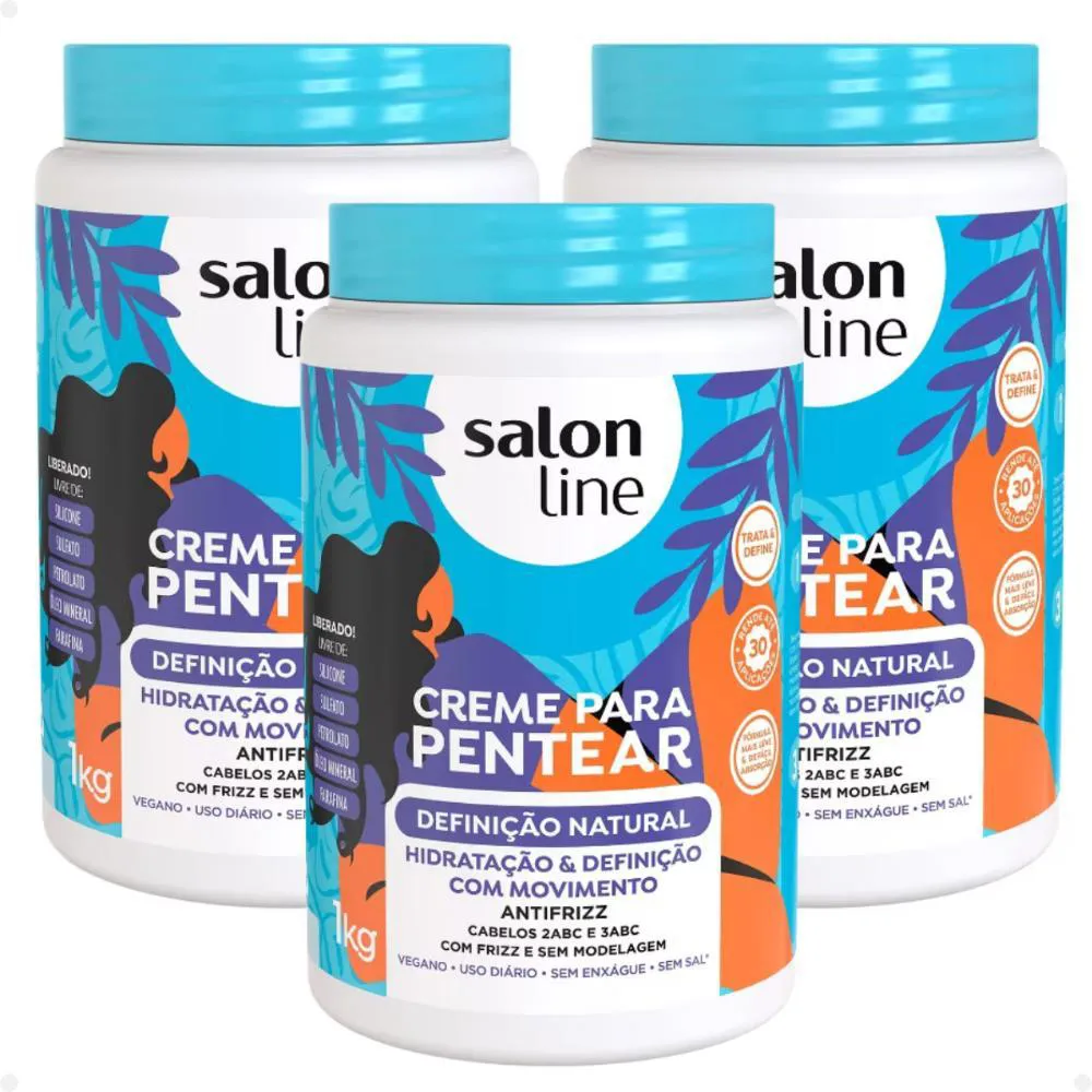 KIT SALON LINE DEFINIçãO NATURAL: 3 CREME PARA PENTEAR 1KG
