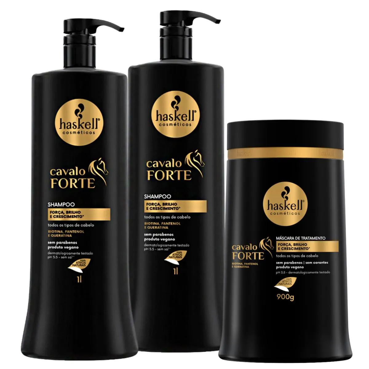 KIT 2 SHAMPOOS 1L + 1 MáSCARA 900G HASKELL CAVALO FORTE