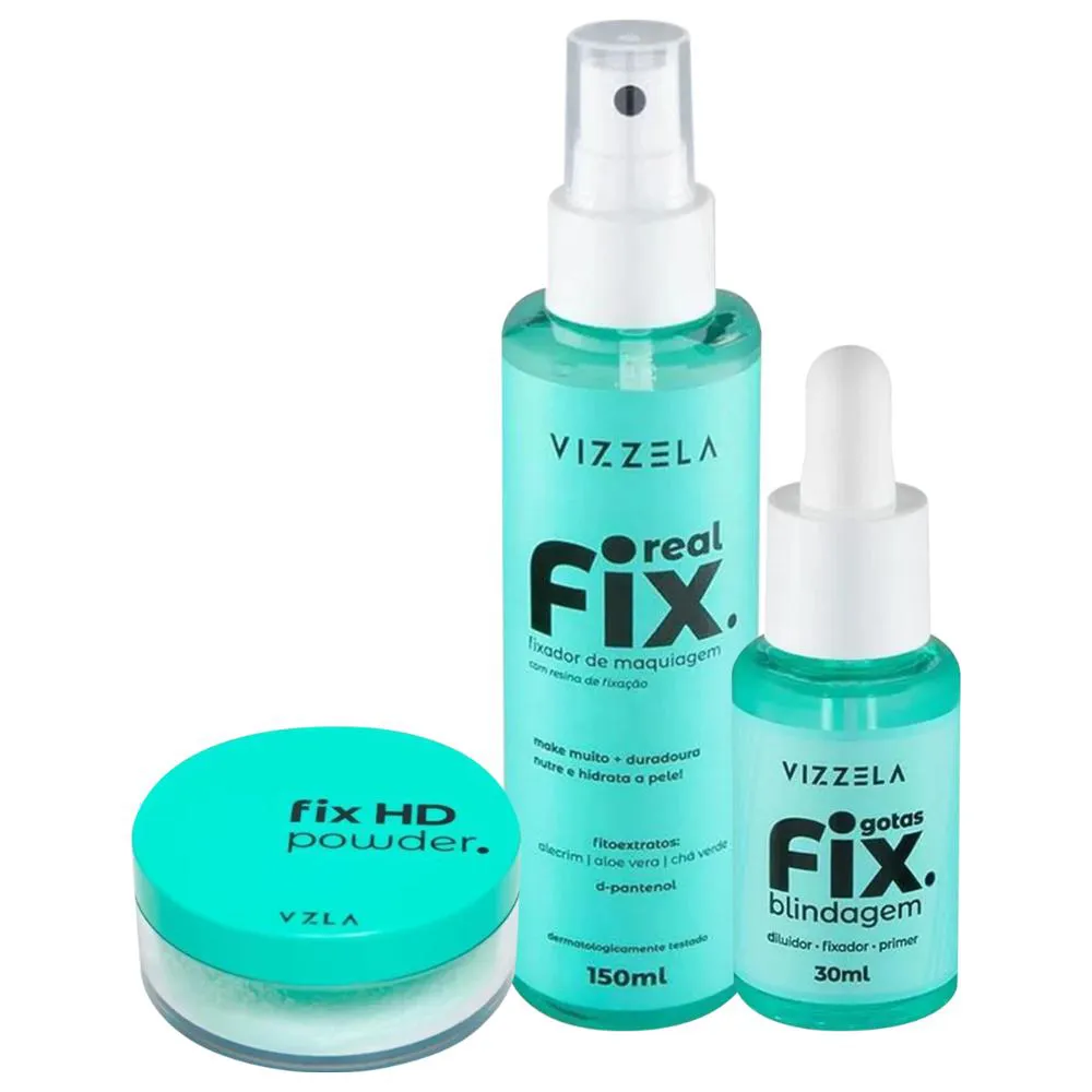 KIT VIZZELA FIX LONGA DURAçãO DA MAQUIAGEM 3 ITENS