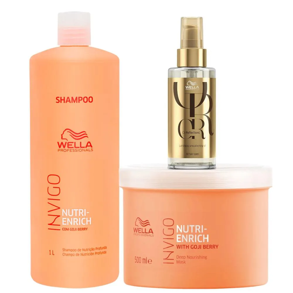 KIT WELLA INVIGO NUTRI-ENRICH SHAMPOO 1L MáSCARA 500G E OIL REFLECTIONS 100ML