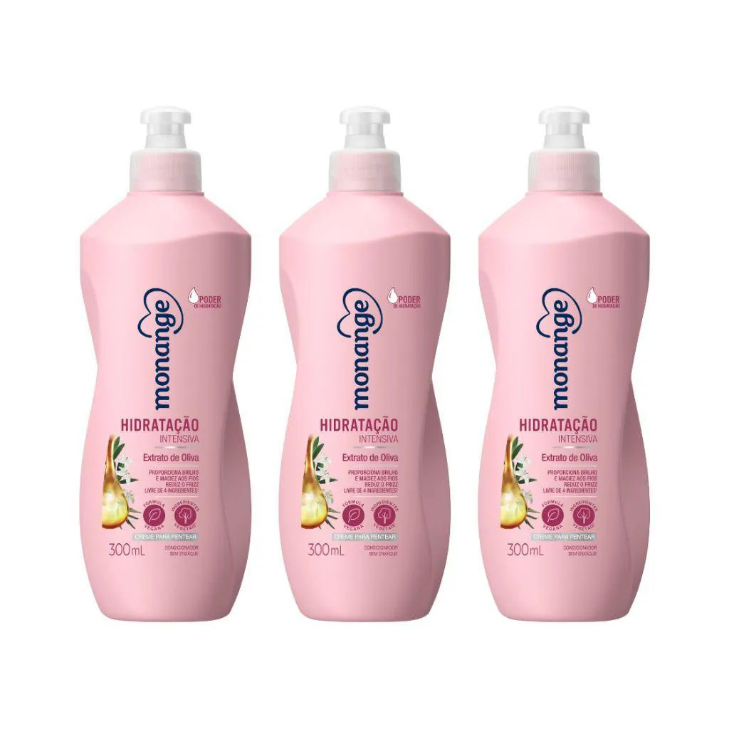 CREME PARA PENTEAR MONANGE 300ML HIDRATAçãO INTENSIVA - 3UN