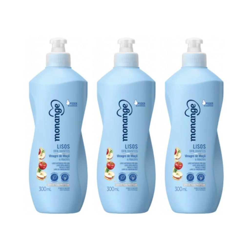 CREME PARA PENTEAR MONANGE 300ML LISOS BRILHANTES- KIT C/3UN
