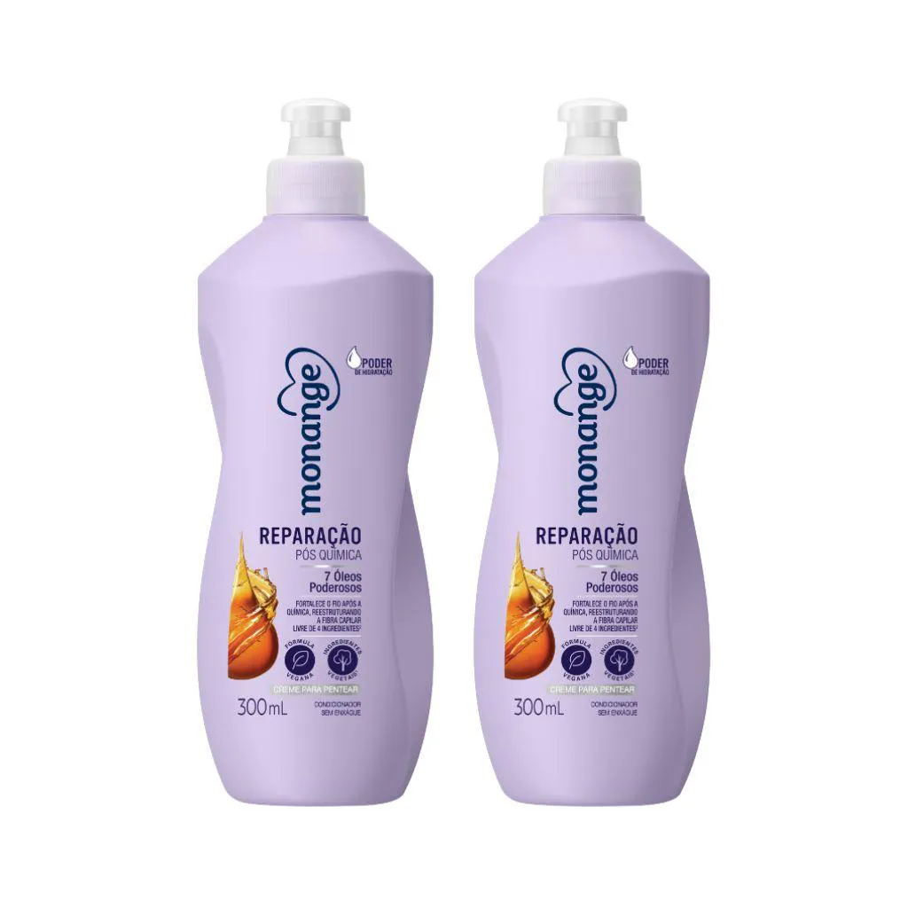 CREME PARA PENTEAR MONANGE 300ML REPARAçãO PóS QUíMICA - 2UN