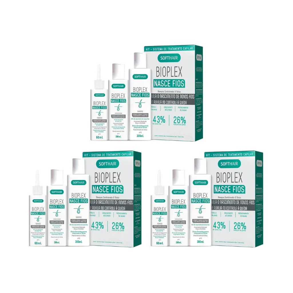 KIT BIOPLEX SOFT HAIR NASCE FIOS SH300ML+CD200ML+TôN60ML-3UN