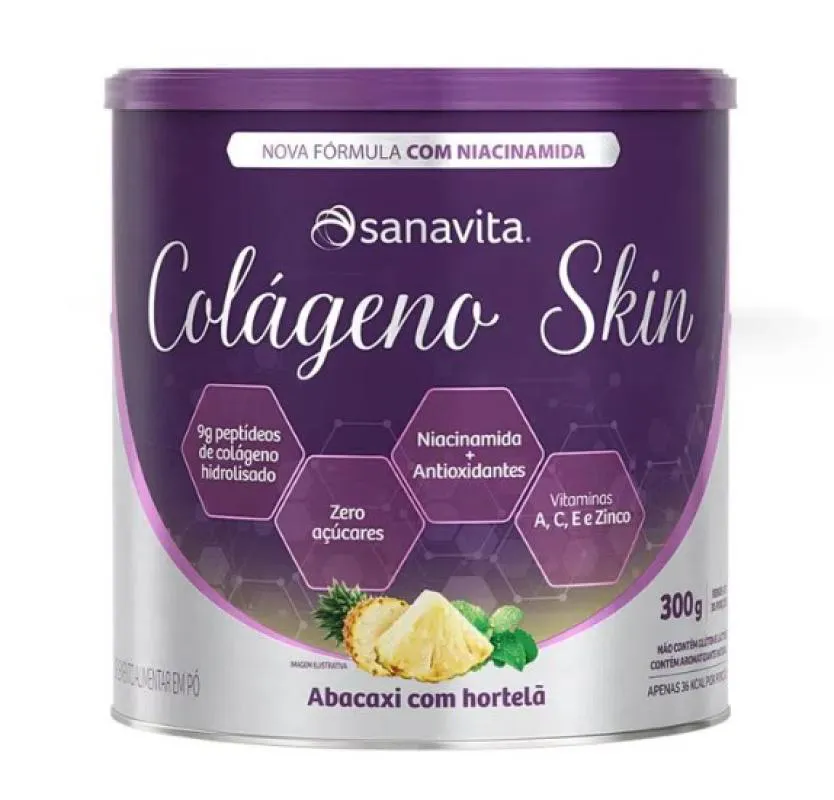 COLáGENO SKIN ABACAXI COM HORTELã COM NIACINAMIDA SANAVITA 300G