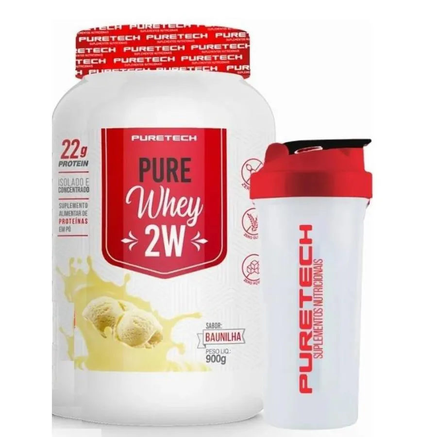 COMBO WHEY PURE 2W 900G BAUNILHA + COQUETELEIRA - PURETECH