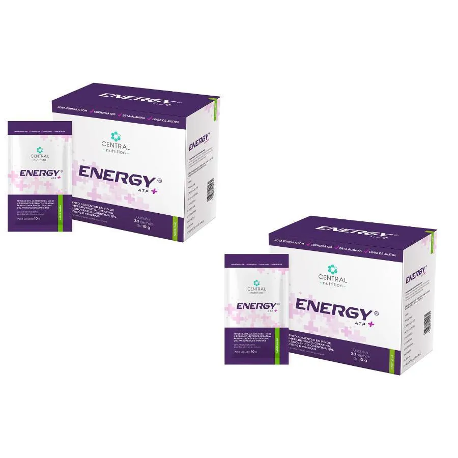 KIT COM 2 ENERGY ATP+ SEM XILITOL 10G 30 SACHêS - CENTRAL NUTITION SABOR:LIMãO