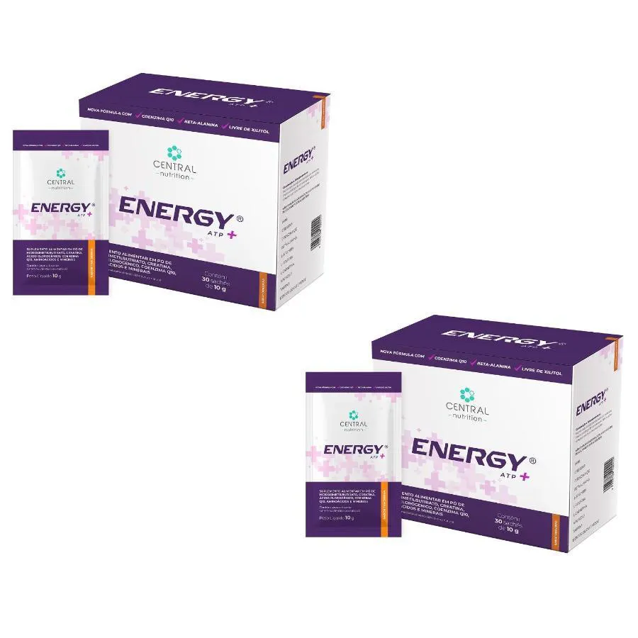 KIT COM 2 ENERGY ATP+ SEM XILITOL 10G 30 SACHêS - CENTRAL NUTITION SABOR:TANGERINA
