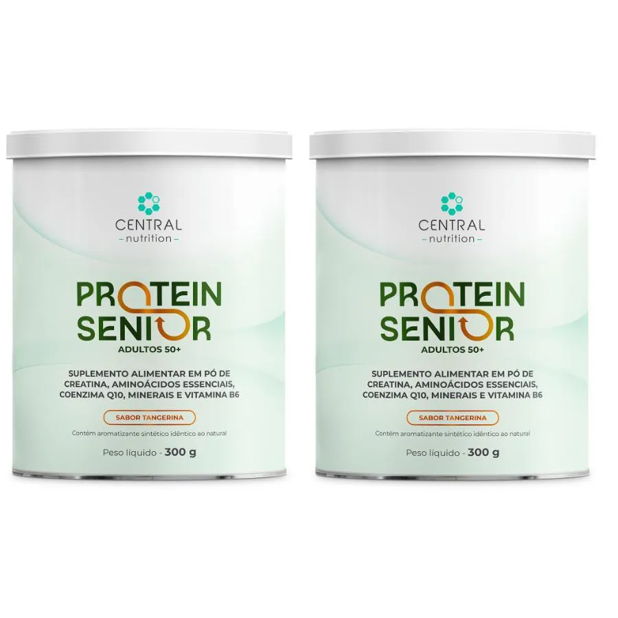KIT COM 2 SUPLEMENTO ALIMENTAR PROTEIN SENIOR 50+ 300G - CENTRAL NUTRITION SABOR:TANGERINA