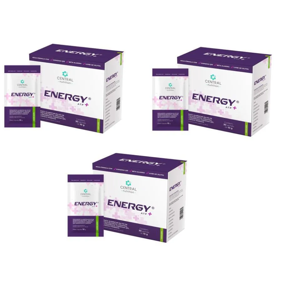 KIT COM 3 ENERGY ATP+ SEM XILITOL 10G 30 SACHêS - CENTRAL NUTITION SABOR:LIMãO