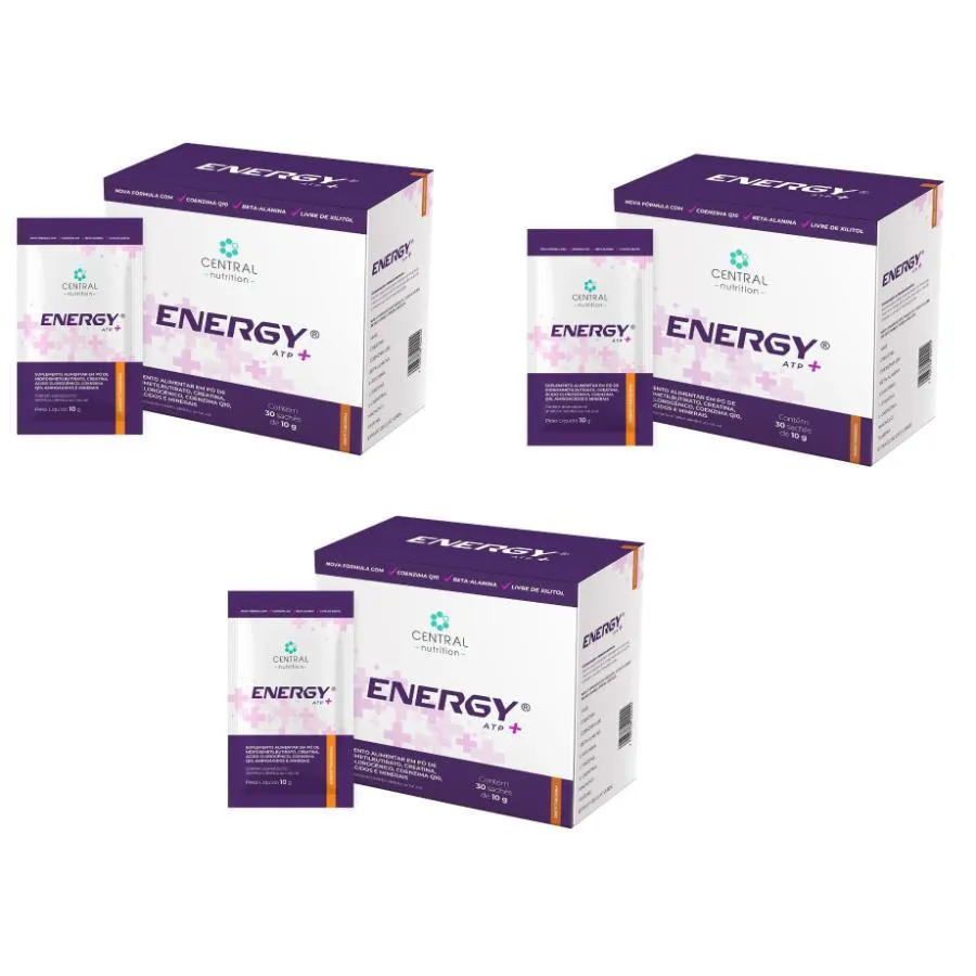 KIT COM 3 ENERGY ATP+ SEM XILITOL 10G 30 SACHêS - CENTRAL NUTITION SABOR:TANGERINA