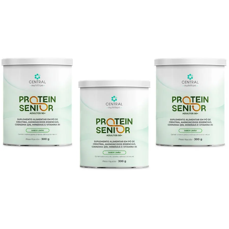 KIT COM 3 SUPLEMENTO ALIMENTAR PROTEIN SENIOR 50+ 300G - CENTRAL NUTRITION SABOR:LIMãO