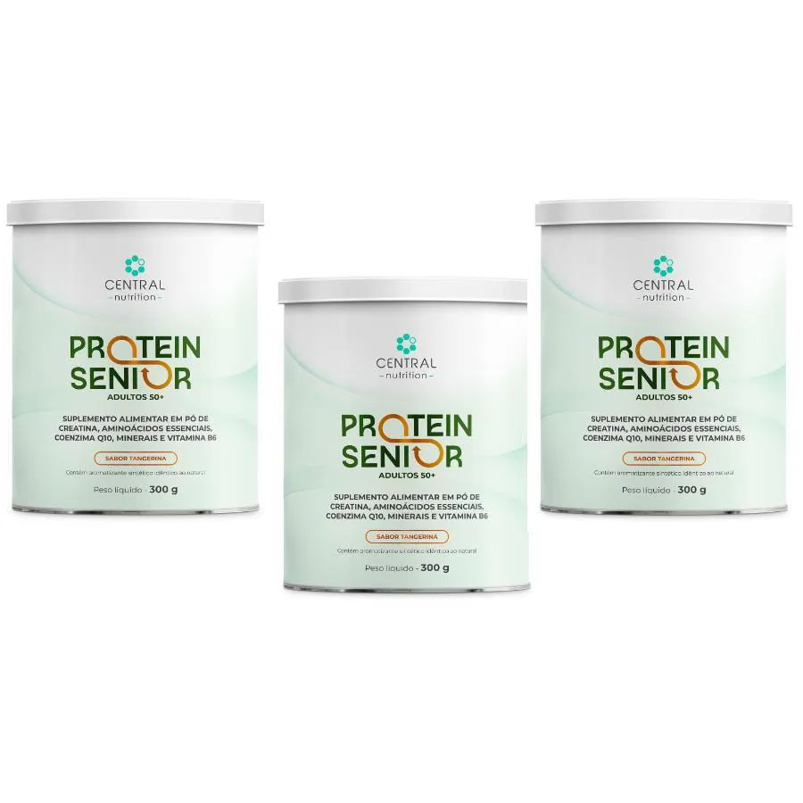 KIT COM 3 SUPLEMENTO ALIMENTAR PROTEIN SENIOR 50+ 300G - CENTRAL NUTRITION SABOR:TANGERINA