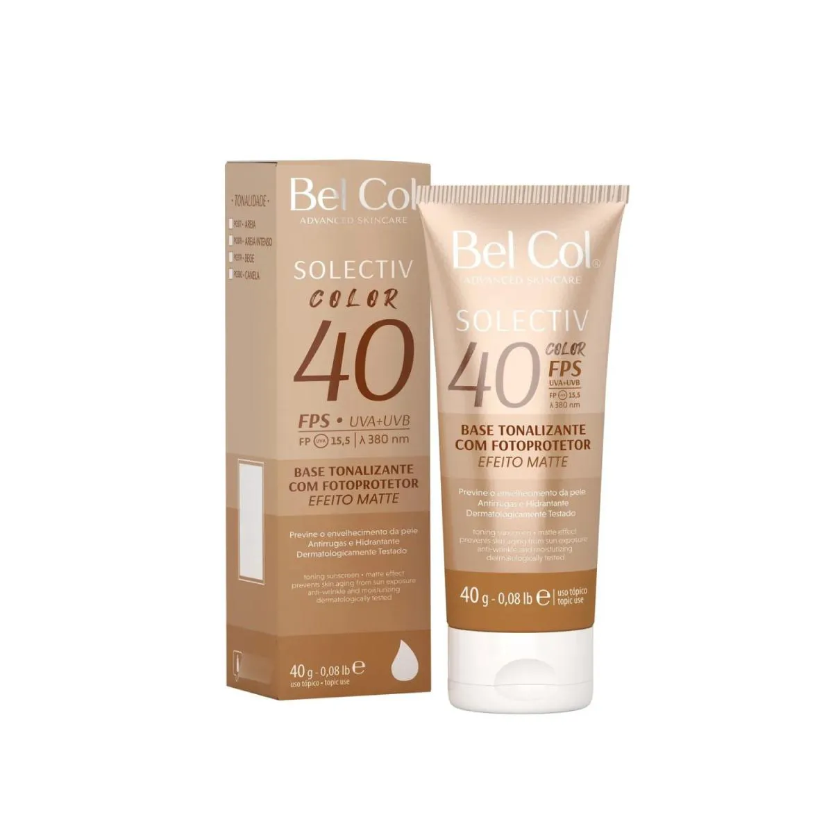 BEL COL FILTRO SOLAR BASE SOLECTIV COLOR FPS 40 SKINCARE 40G Areia