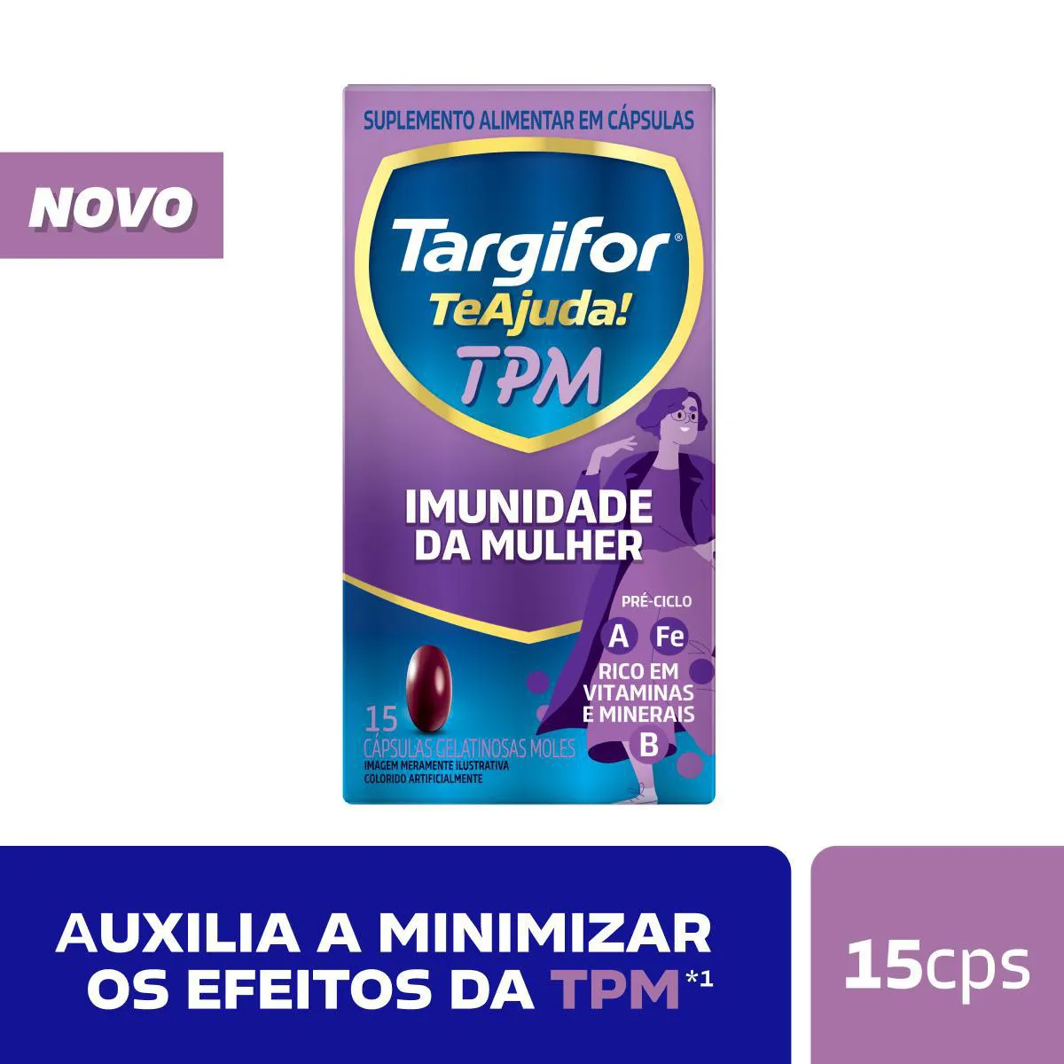 Polivitamínico Targifor Te Ajuda TPM Imunidade da Mulher 15 Cápsulas