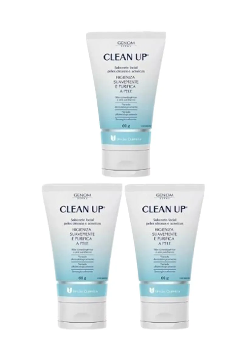 KIT 3 SABONETE LíQUIDO FACIAL GENOM DERMA CLEAN UP 60G