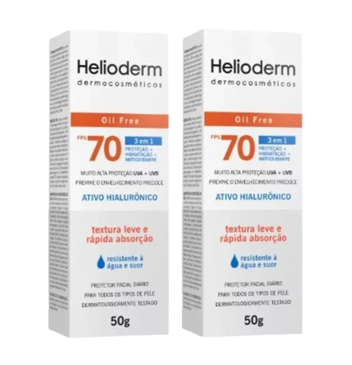 KIT 2 HELIODERM FACIAL FPS 70 OIL FREE 50G 3 EM 1