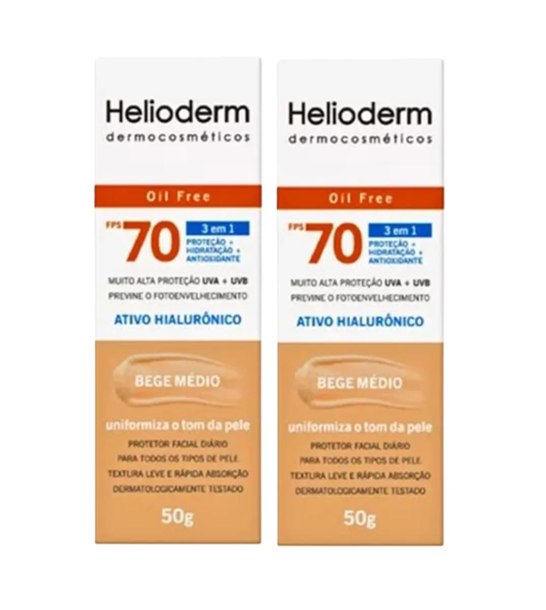 KIT 2 PROTETOR SOLAR HELIODERM FACIAL FP70  50G BEGE MéDIO