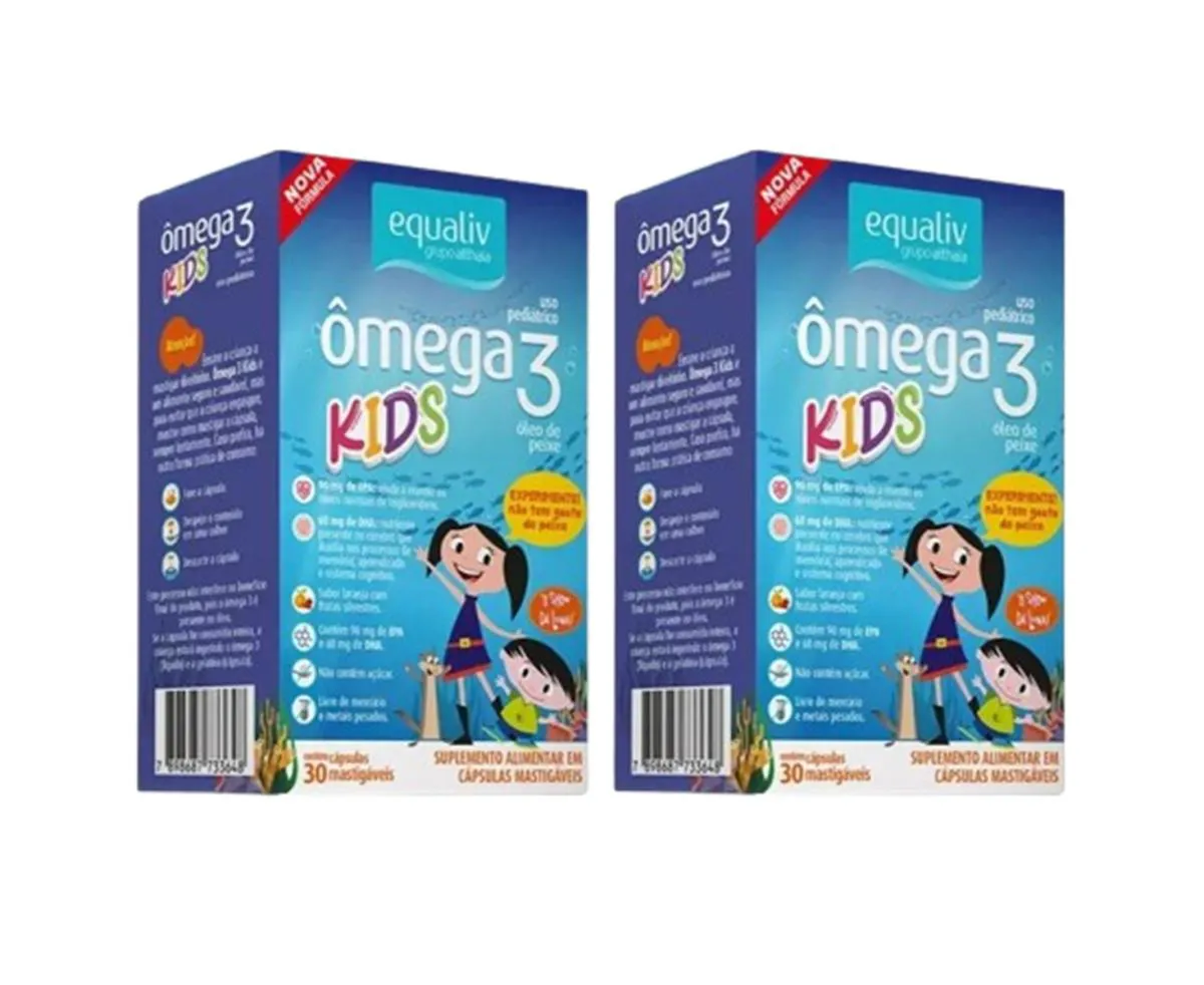 KIT 2 SUPLEMENTO ÔMEGA 3 KIDS 30 CáP MASTIGáVEIS - EQUALIV