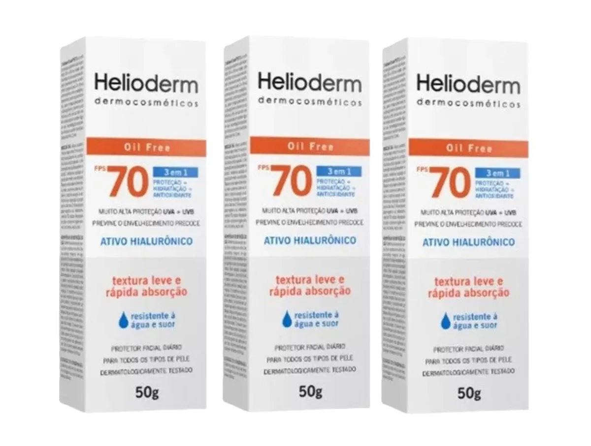 KIT 3 HELIODERM FACIAL FPS 70 OIL FREE 50G 3 EM 1