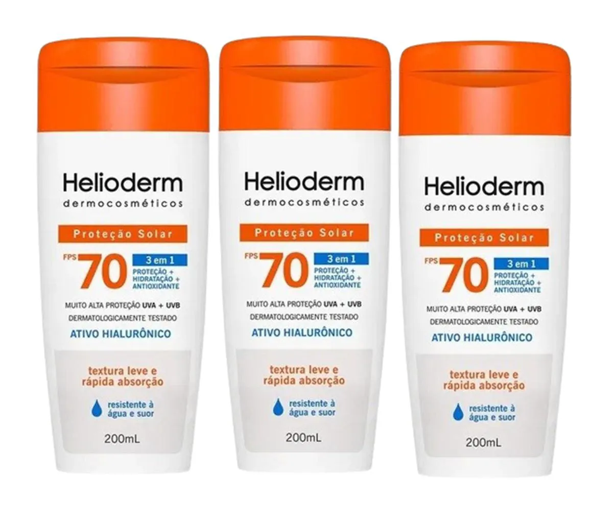KIT 3 PROTETOR SOLAR HELIODERM SUNCARE FPS70 200GR