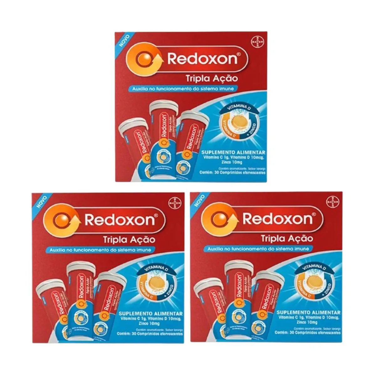 KIT 3 REDOXON TRIPLA AçãO C/ 30 COMP (VITAMINA C, D, ZINCO)