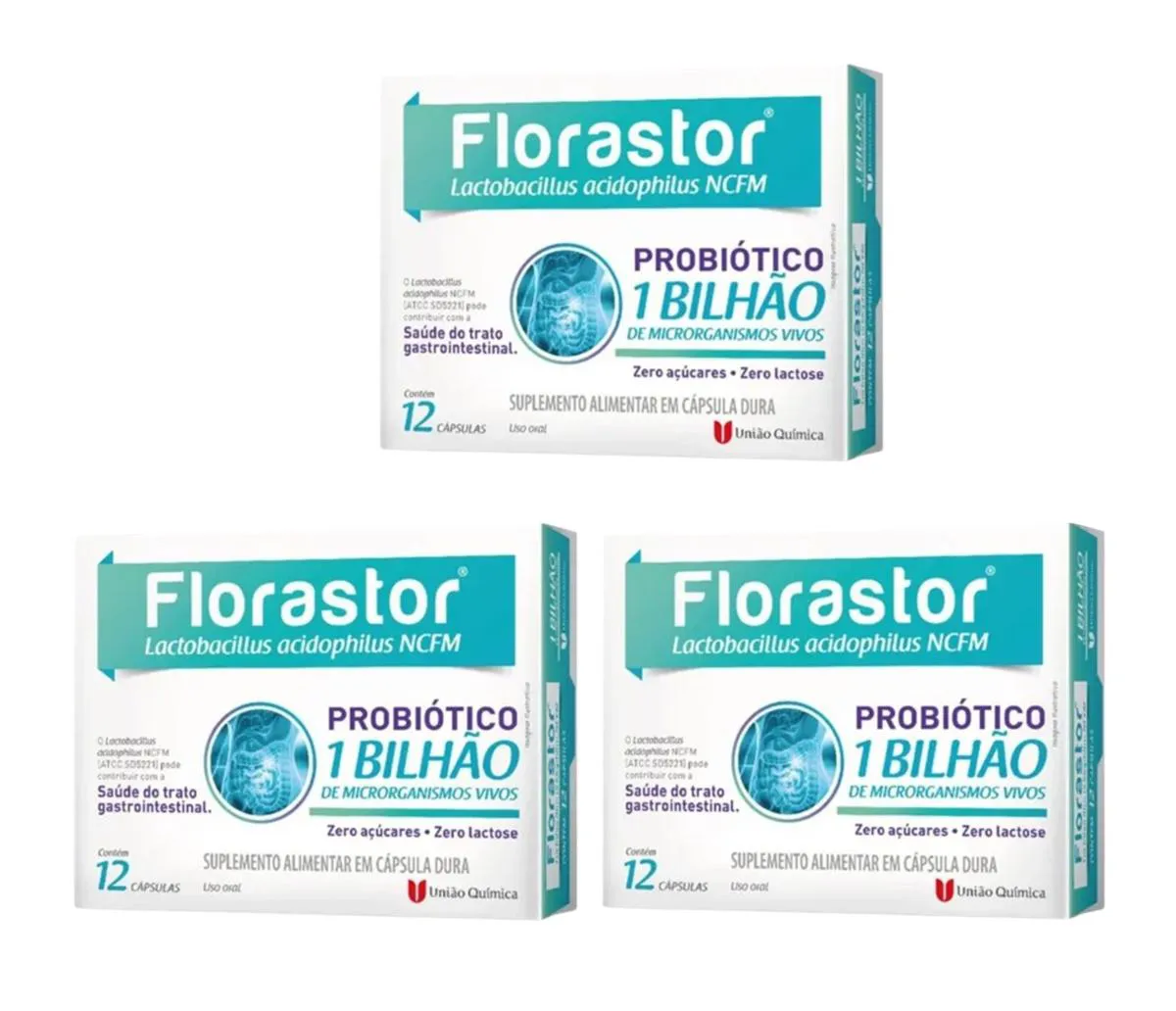 KIT 3 SUPLEMENTO FLORASTOR C/12 CAPS 1BILHAO - UNIAO QUIMICA
