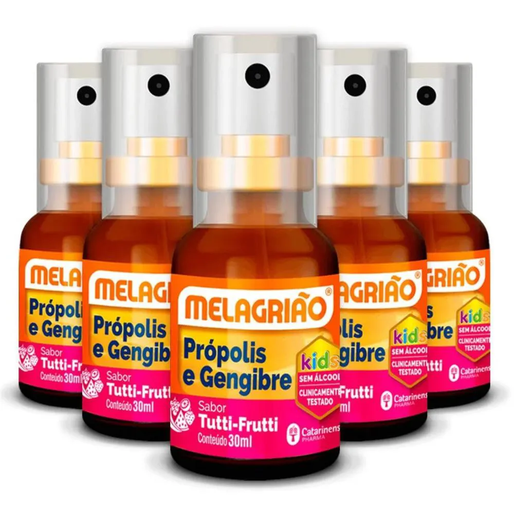 KIT 5 MELAGRIãO SPRAY PRóPOLIS SPRAY 30ML CATARINENSE TUTTI FRUTTI